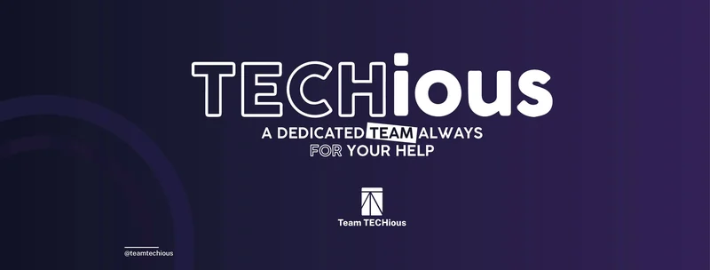 Dark purple TECHious banner with the wordmark and the line A dedicated team always for your help.