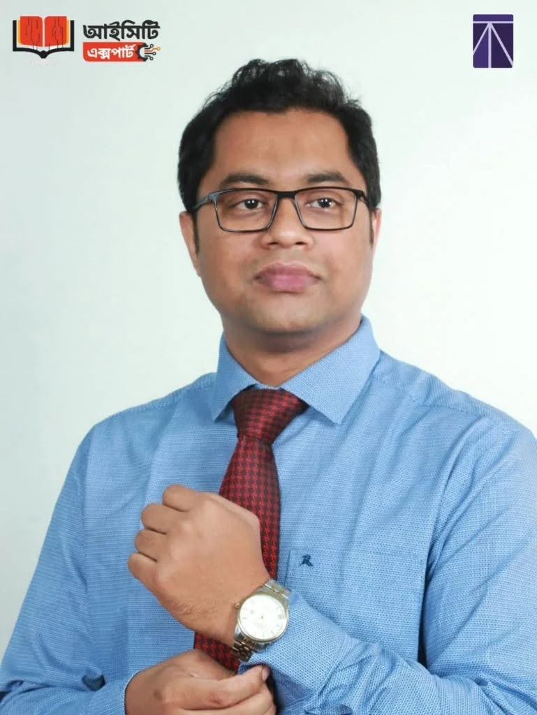 Thank-you card showing Iqbal Ahmed in a blue shirt and red tie, adjusting his watch, with the ICT Expert and TECHious logos at the top.
